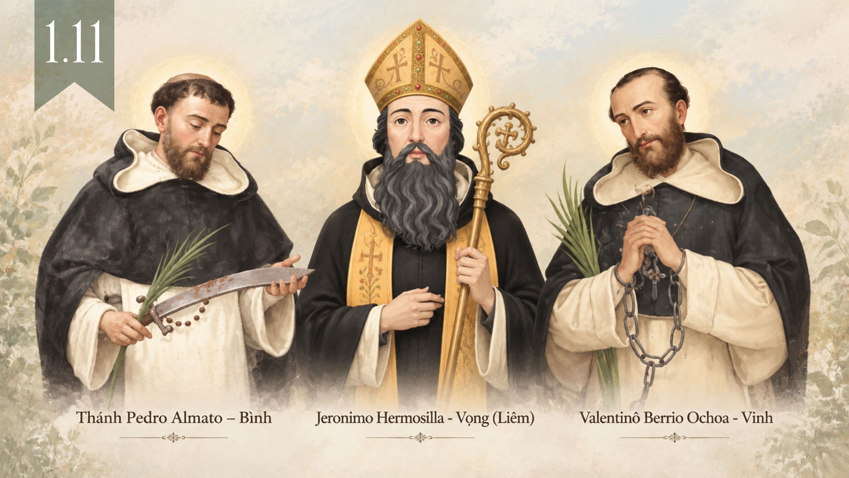 Thánh Pedro Almato – Bình, Jeronimo Hermosilla - Vọng (Liêm), Valentinô Berrio Ochoa - Vinh, tử đạo ngày 1 tháng 11 năm 1861